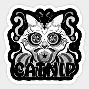 Psychedelic Catnip Black and White Sticker